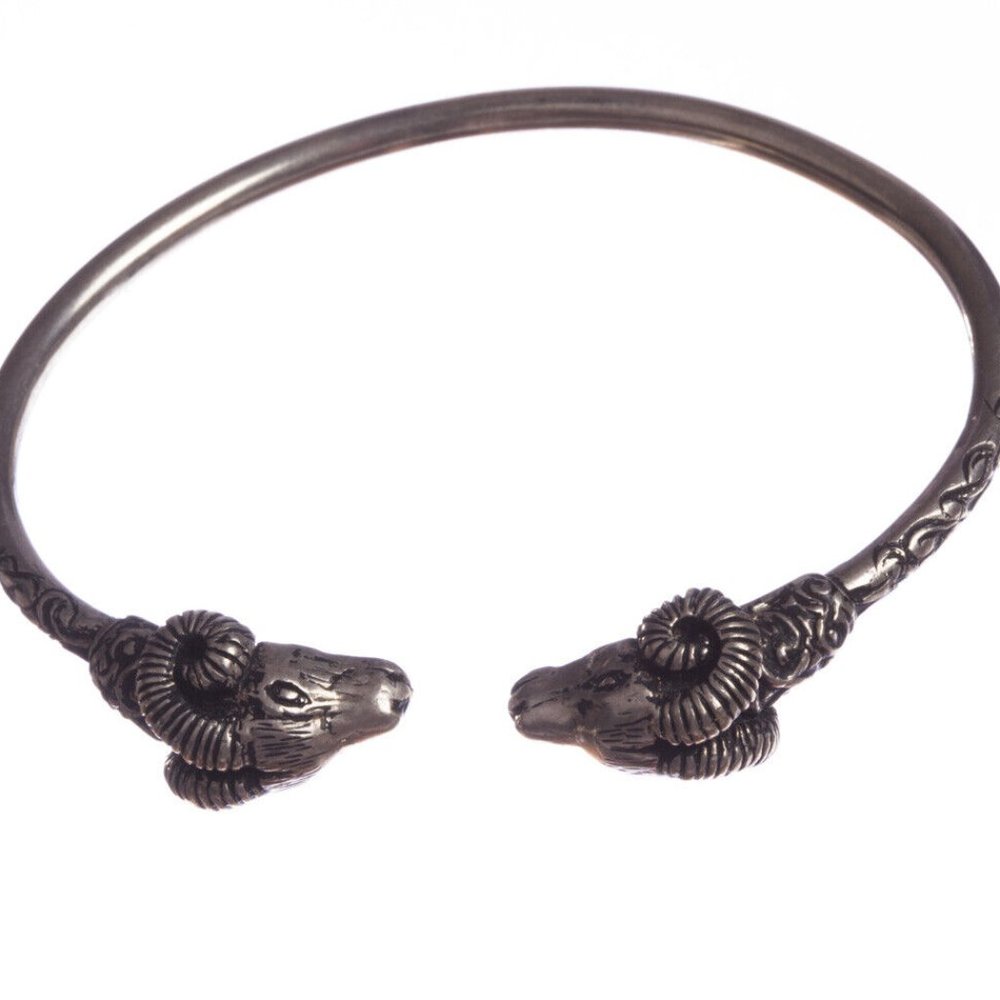 Sterling Silver Thin Unisex Double Headed Ram Bracelet